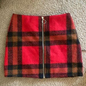 red plaid skirt